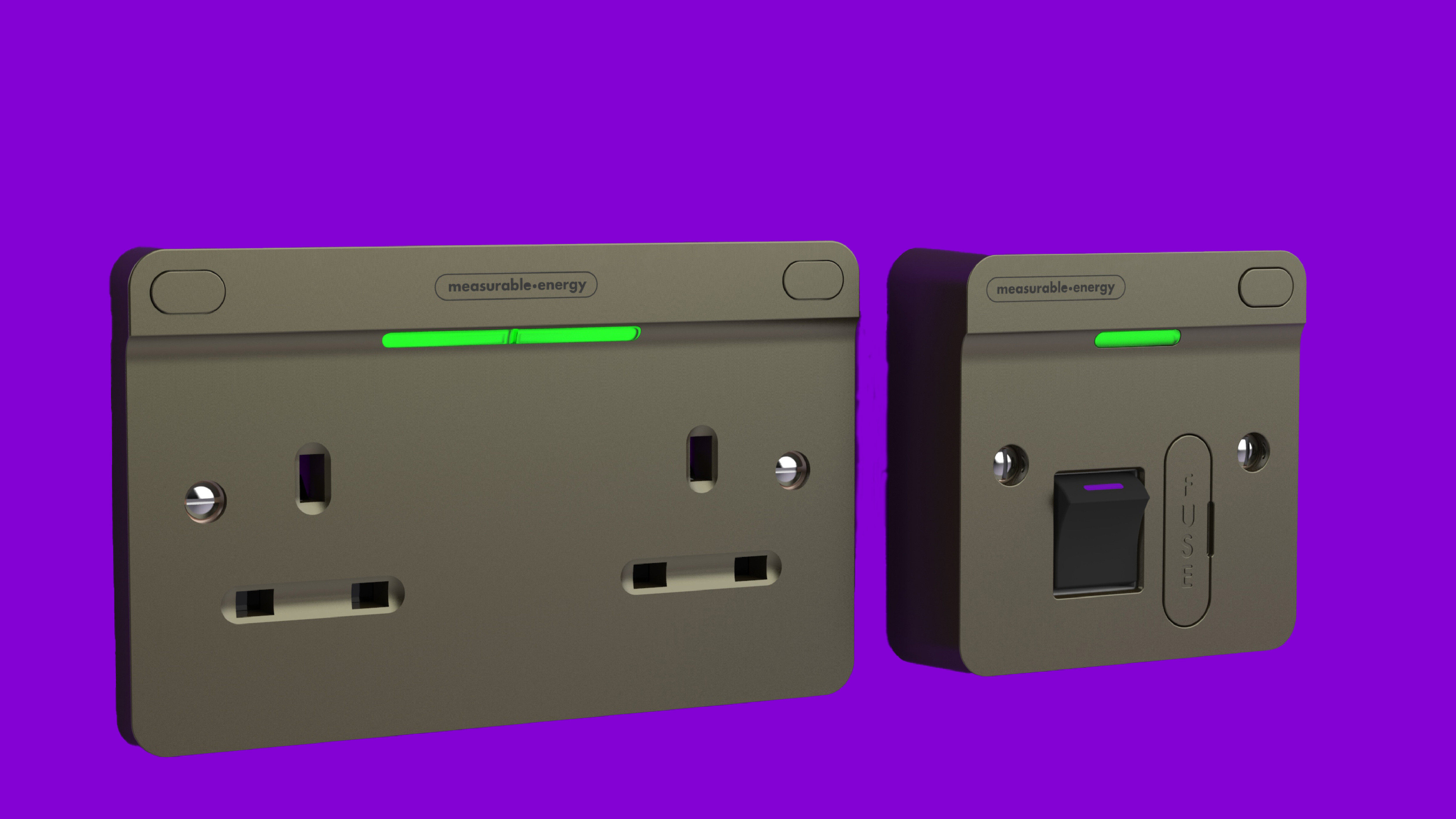 measurable.energy socket and fuse spur side by side on a purple background.